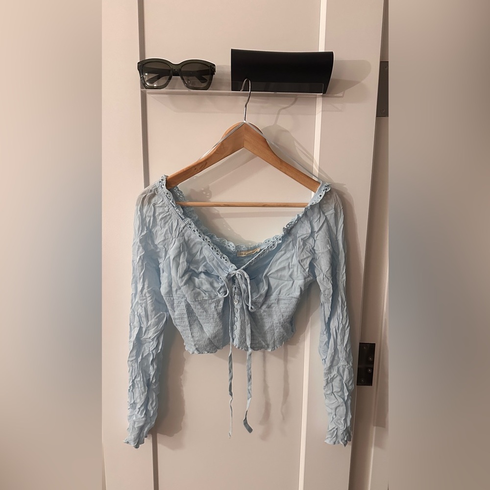 Light Blue Lace-Trimmed Crop Top